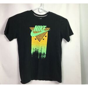 NIKE T-Shirt Nike Mens Size L Swish Logo Black‎ Graphic Print Crew Neck